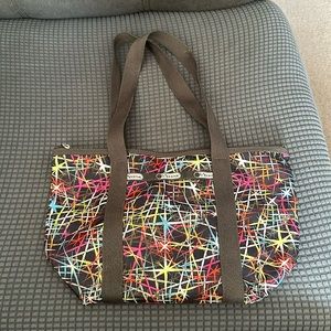 Lesportsac mini brown and rainbow tote